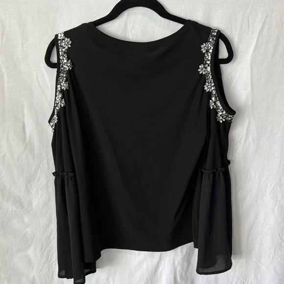 INC International Concepts Black Sleeveless Blouse with Floral Embellishments - Picture 5 of 5